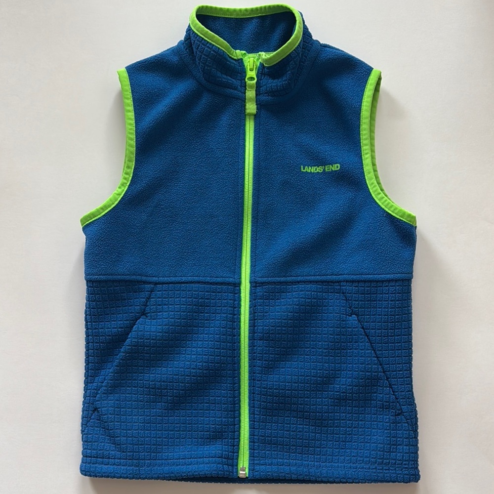 Lands' End Kids' Blue & Lime Fleece Vest